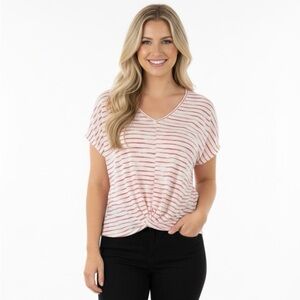 Hummingbird size small red & white striped top